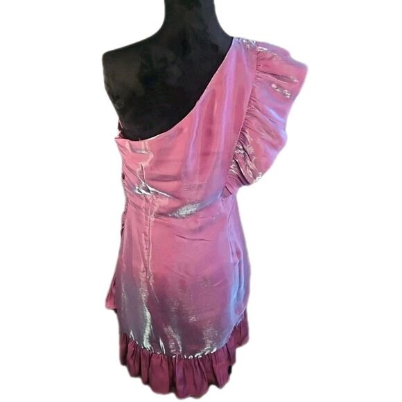 Madison & Main Iridescent Lilac One Shoulder Ruffle Party Dress L Prom Y2K NWT - Picture 3 of 16
